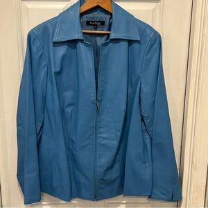 Evan Picone Women’s 100% Leather Blazer, Plus Size 2XL, Blue, Zip, Fully Lined